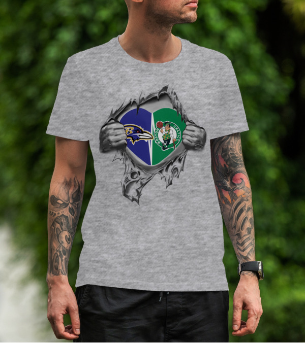 Baltimore Ravens Heart Boston Celtics T-Shirt