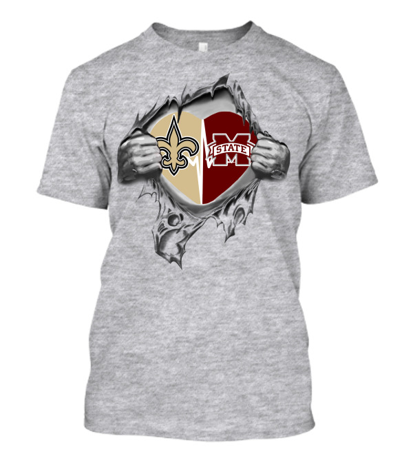 Saints Mississippi State Heart Logo Dual Allegiance T-Shirt
