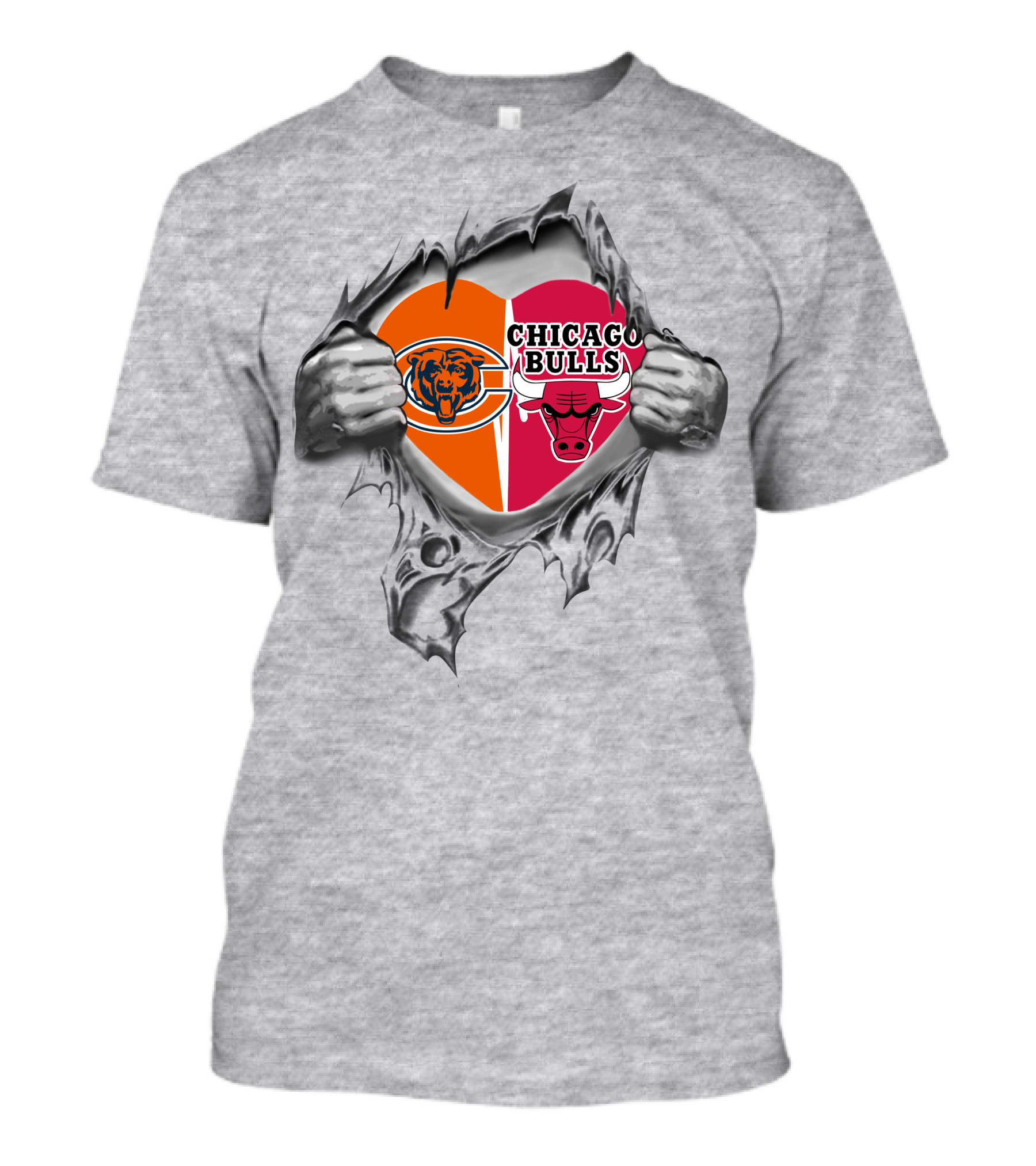 Bears Chicago Bulls Heart Peel Fan Spirit T-Shirt