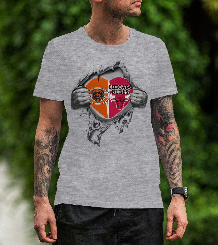 Bears Chicago Bulls Heart Peel Fan Spirit T-Shirt