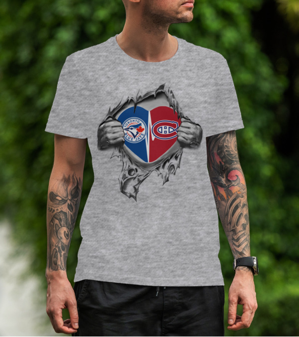 Blue Jays Canadiens Heart Toronto Montreal Sports Passion T-Shirt