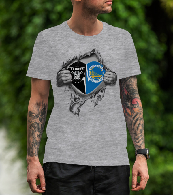 Raiders And Golden State Warriors Logos Torn Fabric Design It's In My Heart T-Shirt