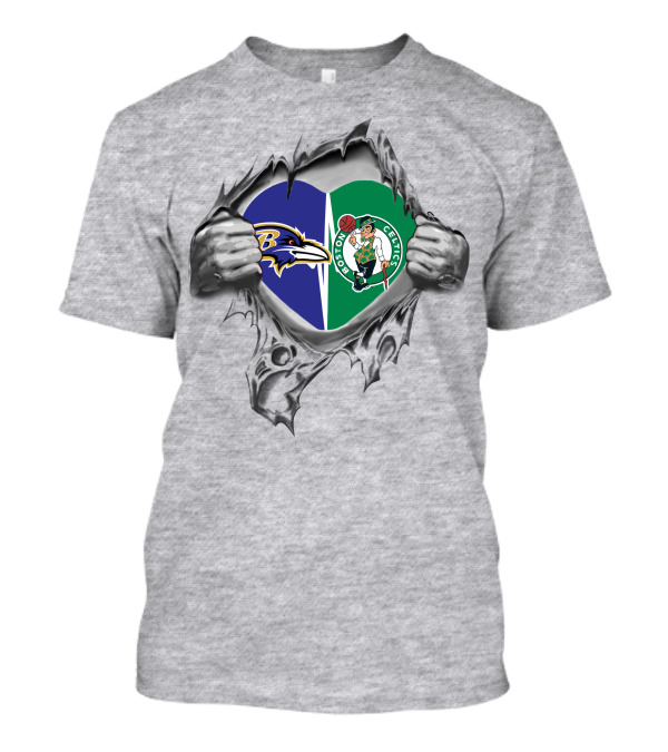 Baltimore Ravens Boston Celtics Heart T-Shirt