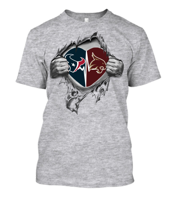 Texans Texas State Bobcats Heart Hands Peeling T-Shirt