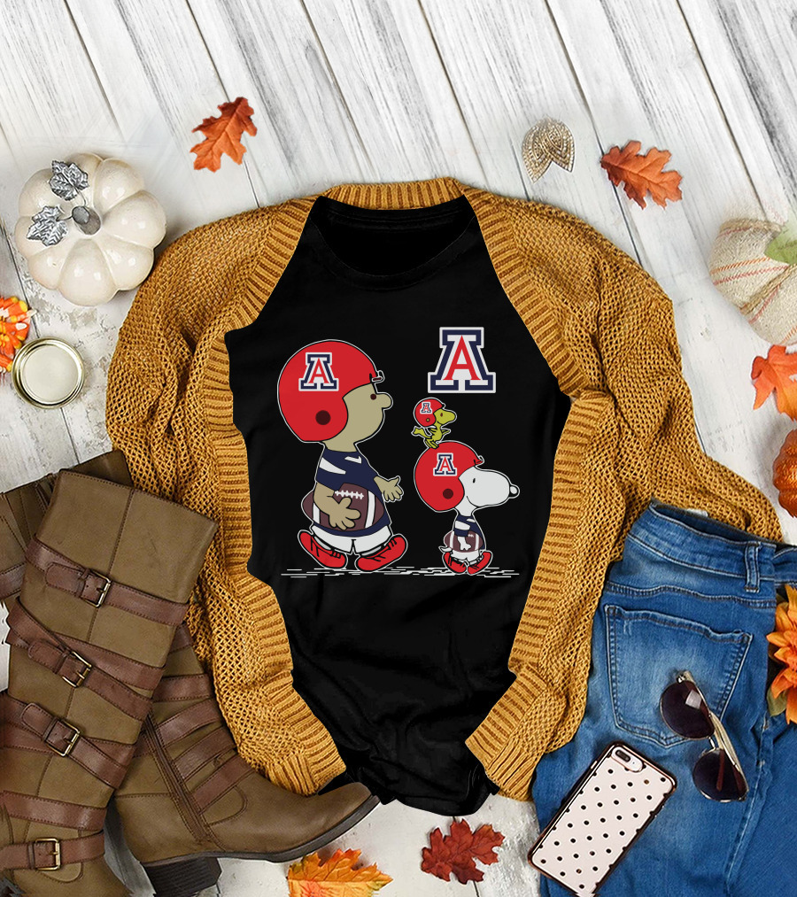 Arizona Wildcats Snoopy Football Peanuts Characters in Team Helmets T-Shirt