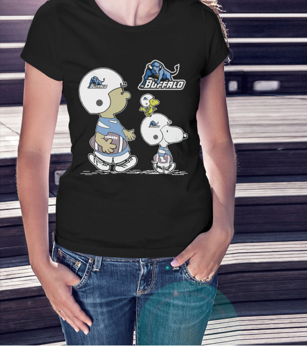 Buffalo Snoopy Peanuts Football Players With Helmets And Football T-Shirt