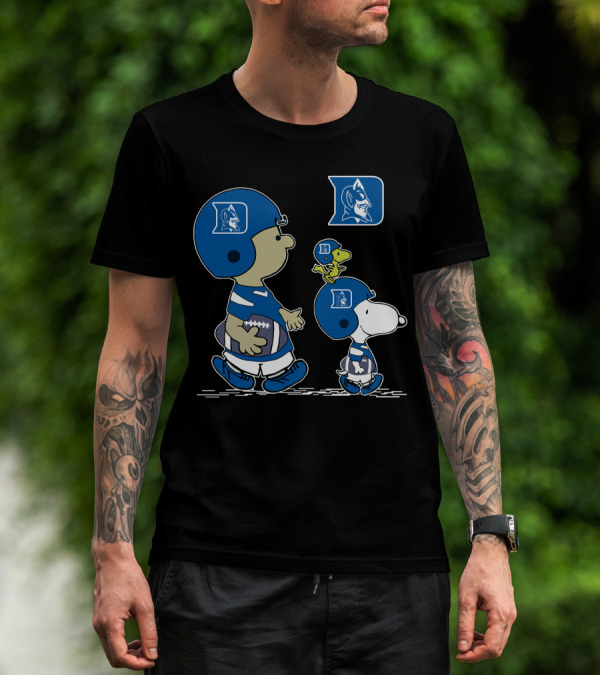 Duke Blue Devils Snoopy Football Fan Peanuts Characters Charlie Brown Woodstock T-Shirt