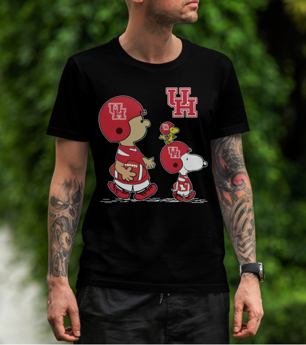 Houston Cougars Snoopy Football Team UH Logo Charlie Brown Woodstock T-Shirt