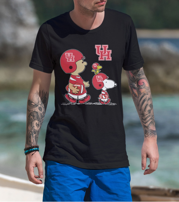Houston Cougars Snoopy Football Team UH Logo Charlie Brown Woodstock T-Shirt
