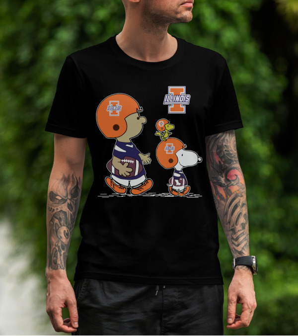 Illinois Fighting Illini Snoopy Woodstock Football Team Colors T-Shirt