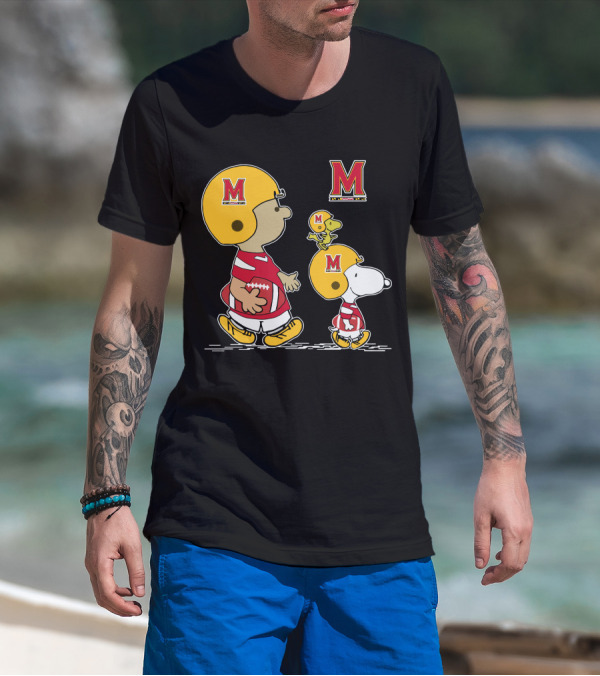 Maryland Terrapins Snoopy Football Charlie Brown Woodstock Helmet T-Shirt