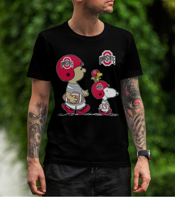 Ohio State Peanuts Snoopy Woodstock Football Team Helmets T-Shirt