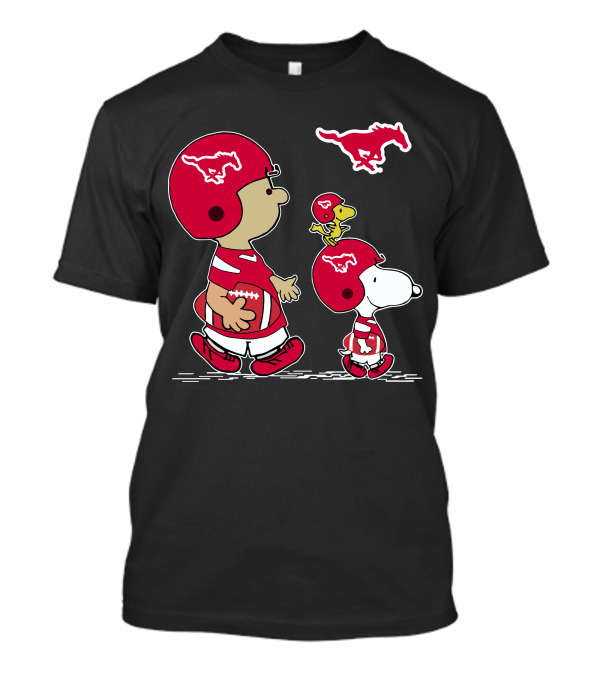 SMU Mustangs Snoopy Peanuts Football Team Spirit T-Shirt