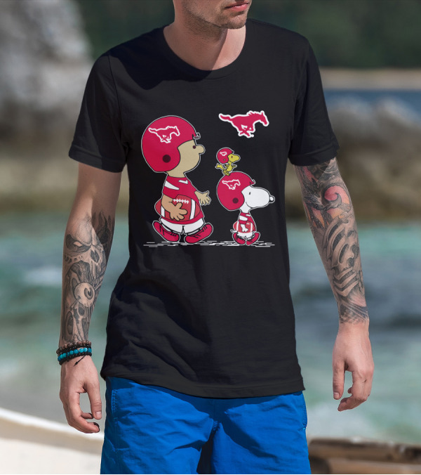 SMU Mustangs Snoopy Peanuts Football Team Spirit T-Shirt