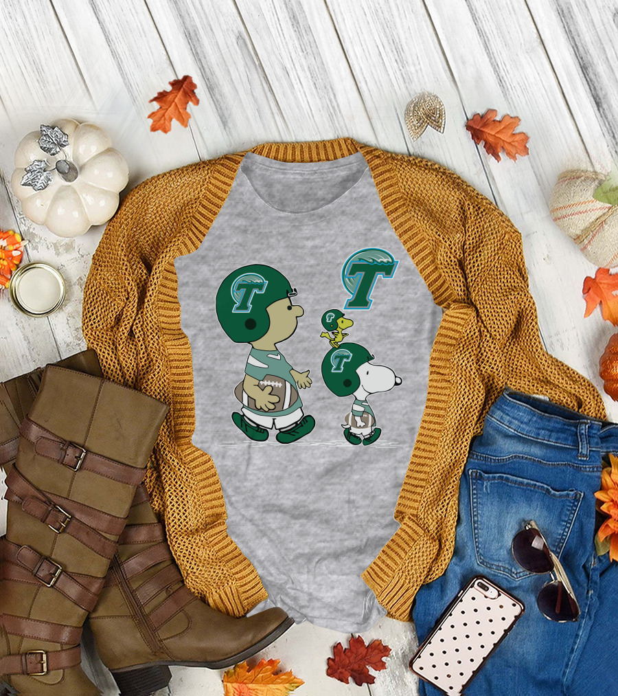 Tulane Football Snoopy and Woodstock Peanuts Characters T-Shirt
