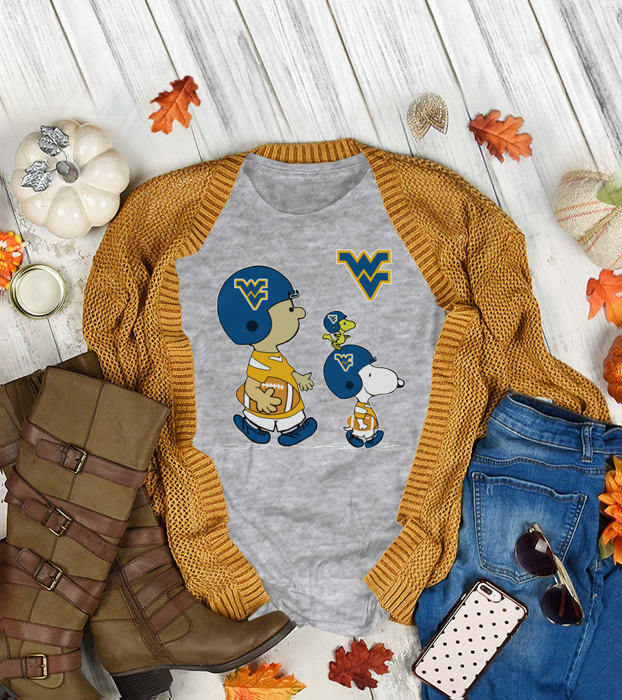 Snoopy WVU Football WV Logo Peanuts Charlie Brown Woodstock T-Shirt