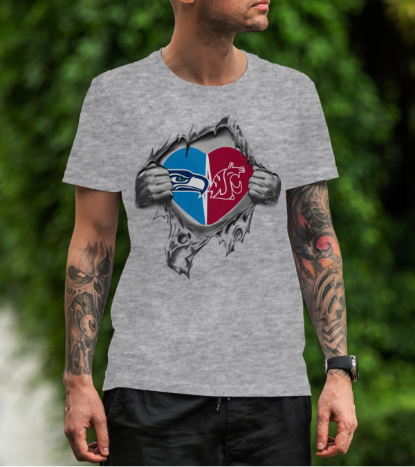Seahawks Washington State Cougars Heart Torn T-Shirt