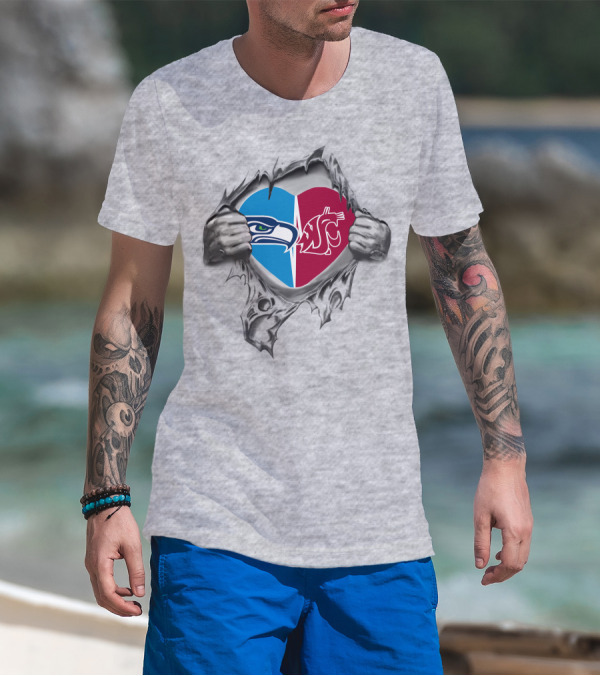 Seahawks Washington State Cougars Heart Torn T-Shirt