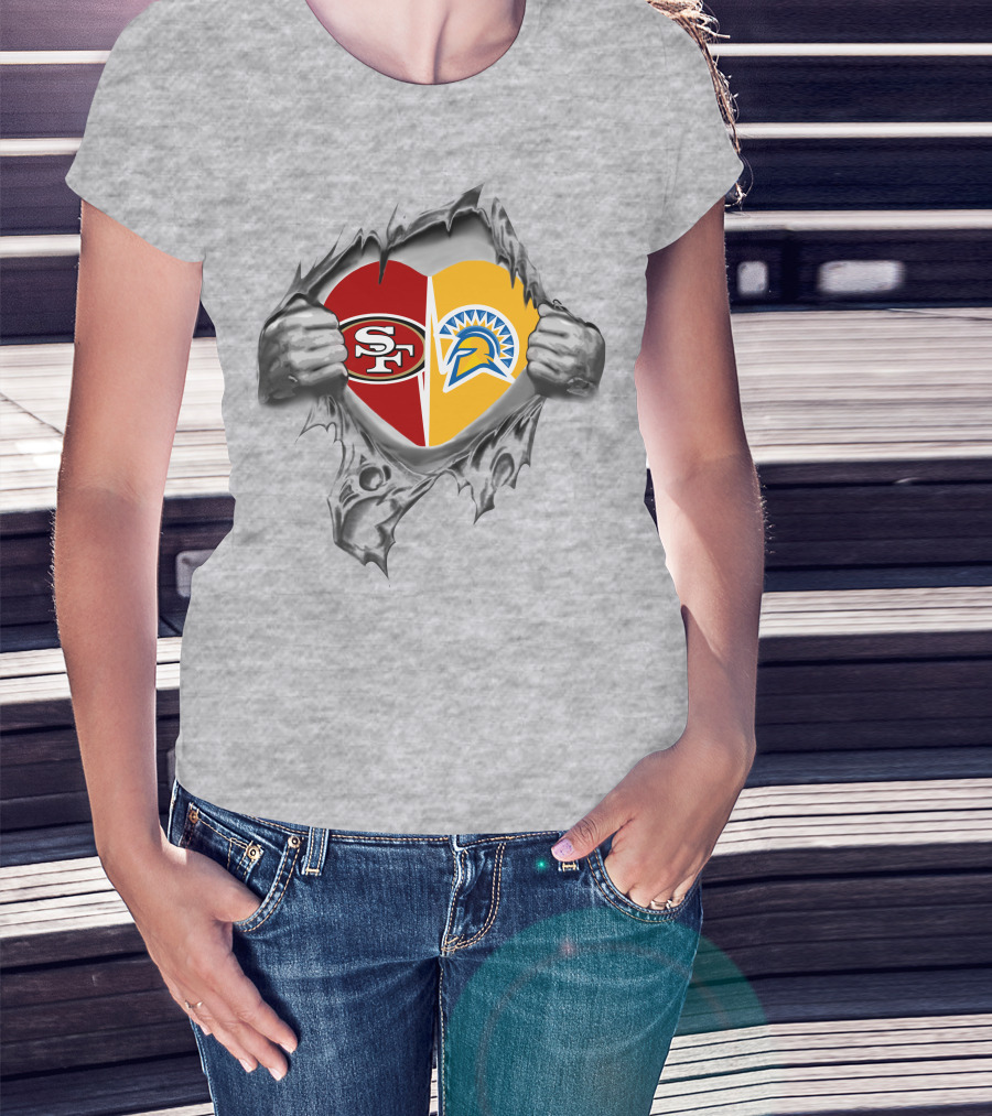 Sf 49Ers San Jose State Spartans Heart Torn Open T-Shirt