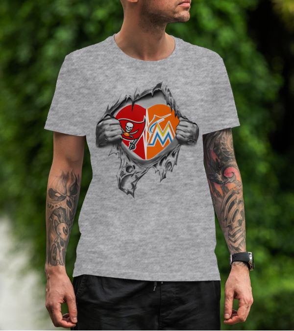 Buccaneers Miami Marlins Heart Torn T-Shirt