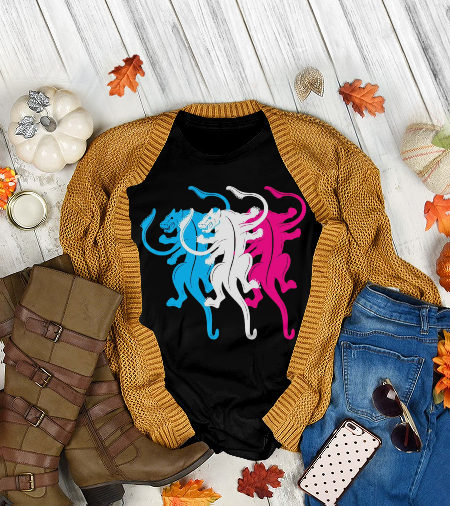 Displaced Blue White Red Panther Trio T-Shirt