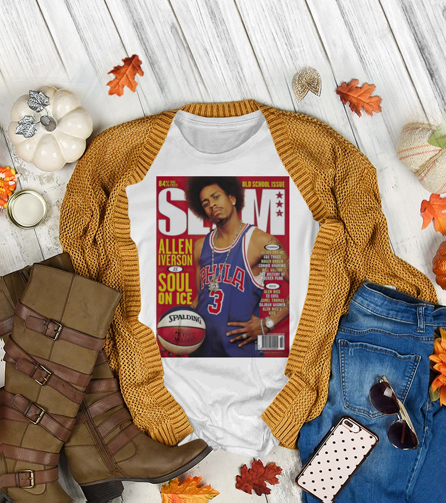 Old School Issue Slam 84% NBA Poetry Allen Iverson Soul on Ice Philadelphia Basketball Spalding T-Shirt