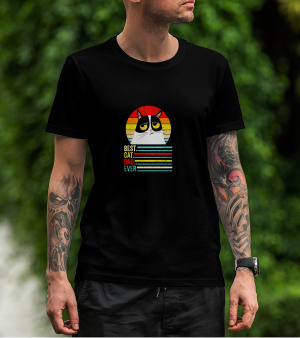 Grumpcat Best Cat Dad Ever Vintage Retro Circle Stripes T-Shirt