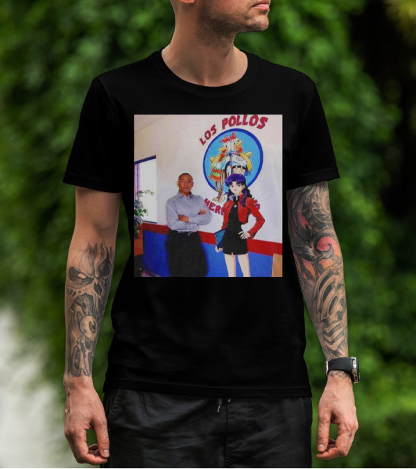 Breaking Bad Los Pollos Hermanos Gus And Evangelion Misato Crossover T-Shirt