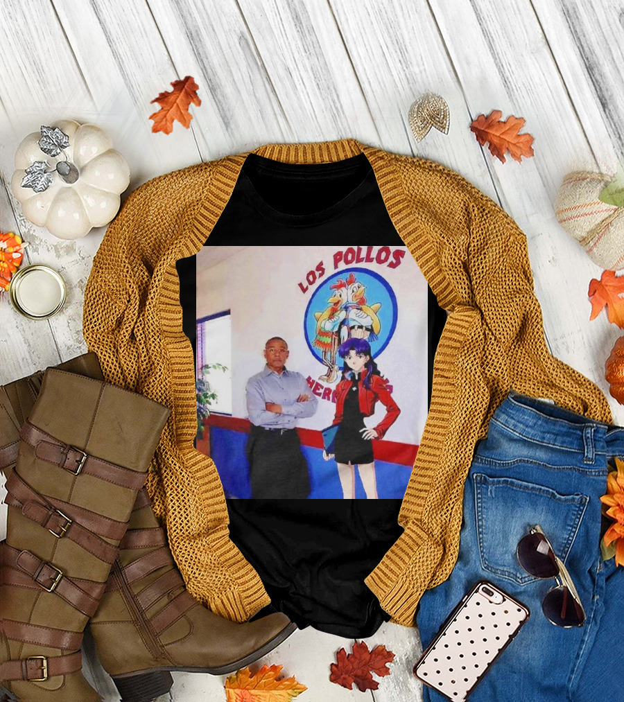 Breaking Bad Los Pollos Hermanos Gus and Evangelion Misato Crossover T-Shirt