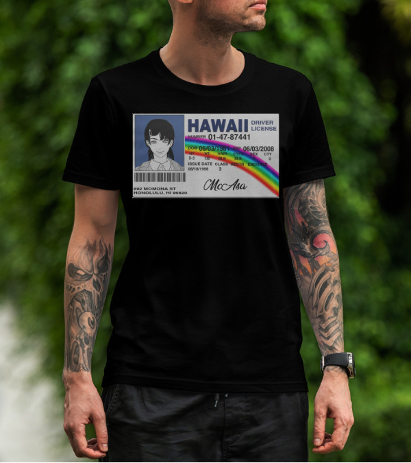 Hawaii Driver License McAsa Anime Character 01-47-87441 Rainbow T-Shirt