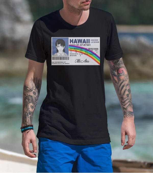 Hawaii Driver License McAsa Anime Character 01-47-87441 Rainbow T-Shirt