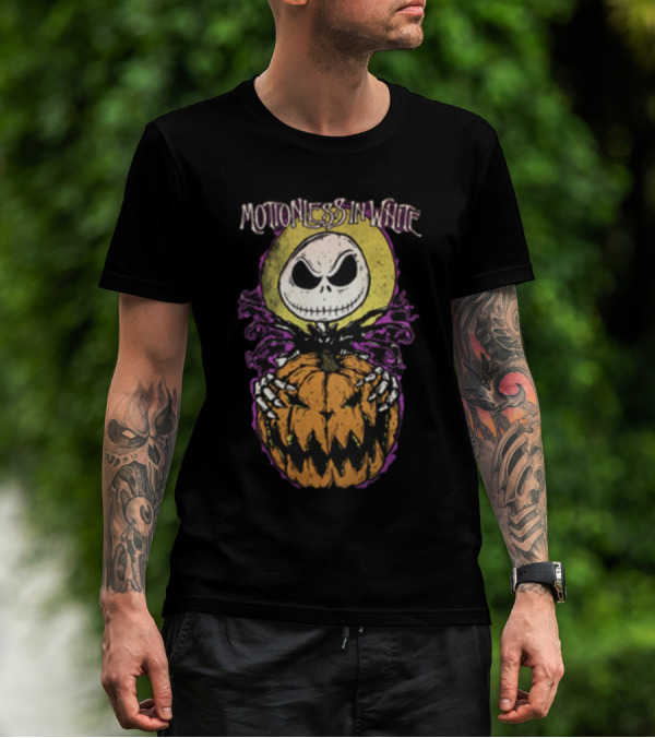 Motionless In White Halloween Skeleton Holding Pumpkin T-Shirt