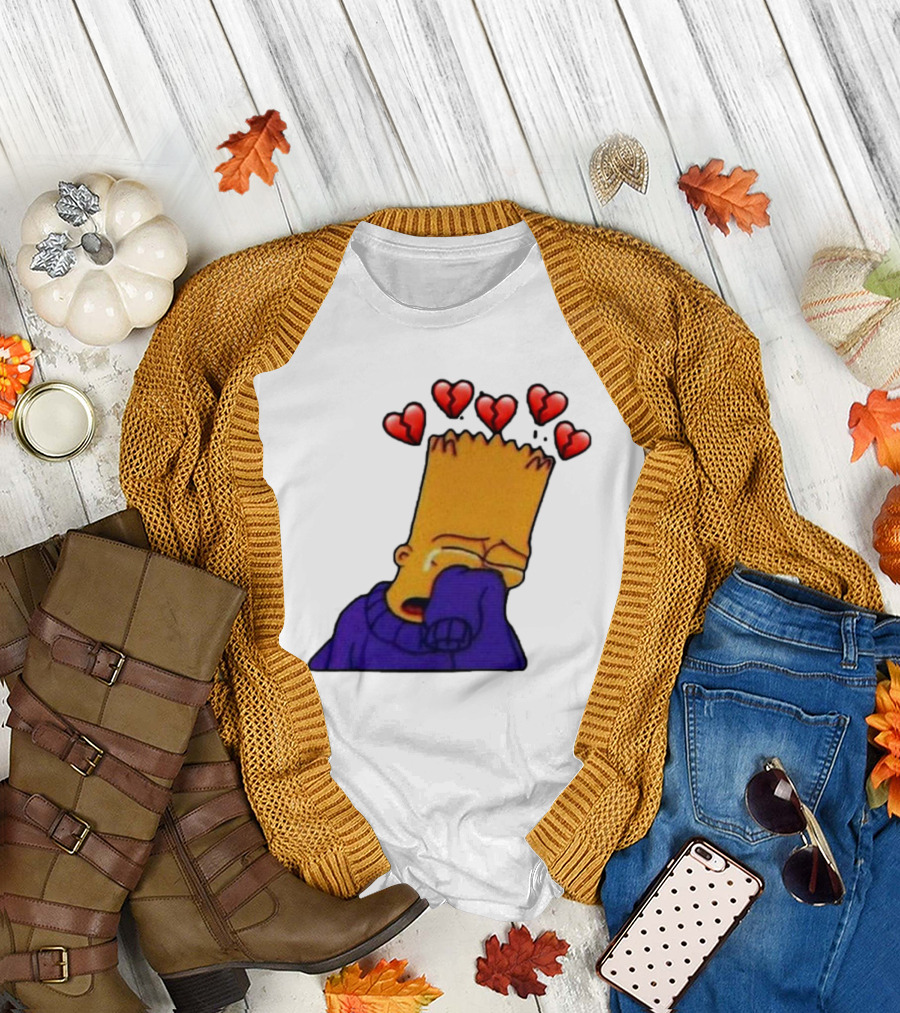 Bart Simpson Crying with Broken Hearts T-Shirt