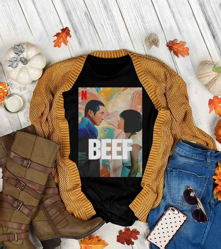 Netflix Beef Confrontation Art with Characters in Colorful Background T-Shirt
