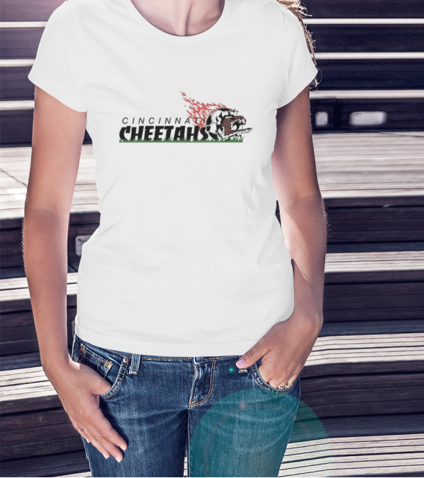Cincinnati Cheetahs Soccer Flaming Ball And Grass Motif T-Shirt