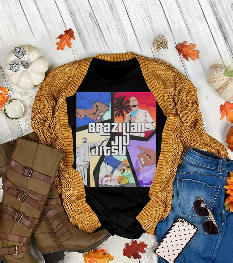Brazilian Jiu Jitsu Because Jitsu Palms and Rio Comic Style Collage T-Shirt