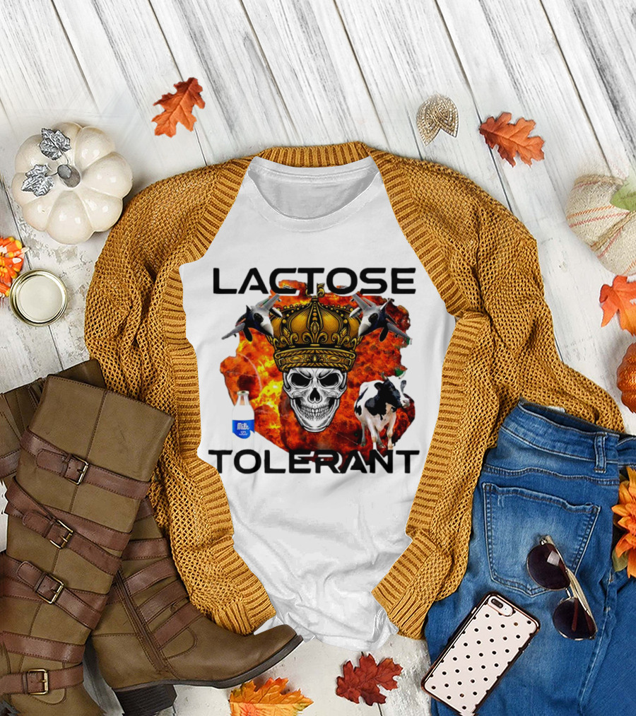 Lactose Tolerant Skull Crown Cow Milk Aircraft Explosion T-Shirt