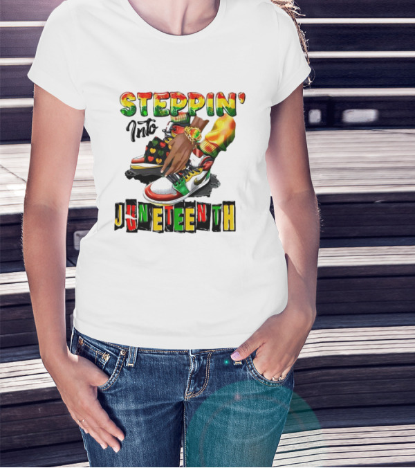 Steppin Into Juneteenth Colorful Sneakers And Hands With Bracelet T-Shirt