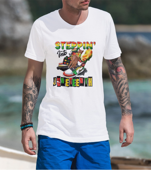 Steppin Into Juneteenth Colorful Sneakers And Hands With Bracelet T-Shirt