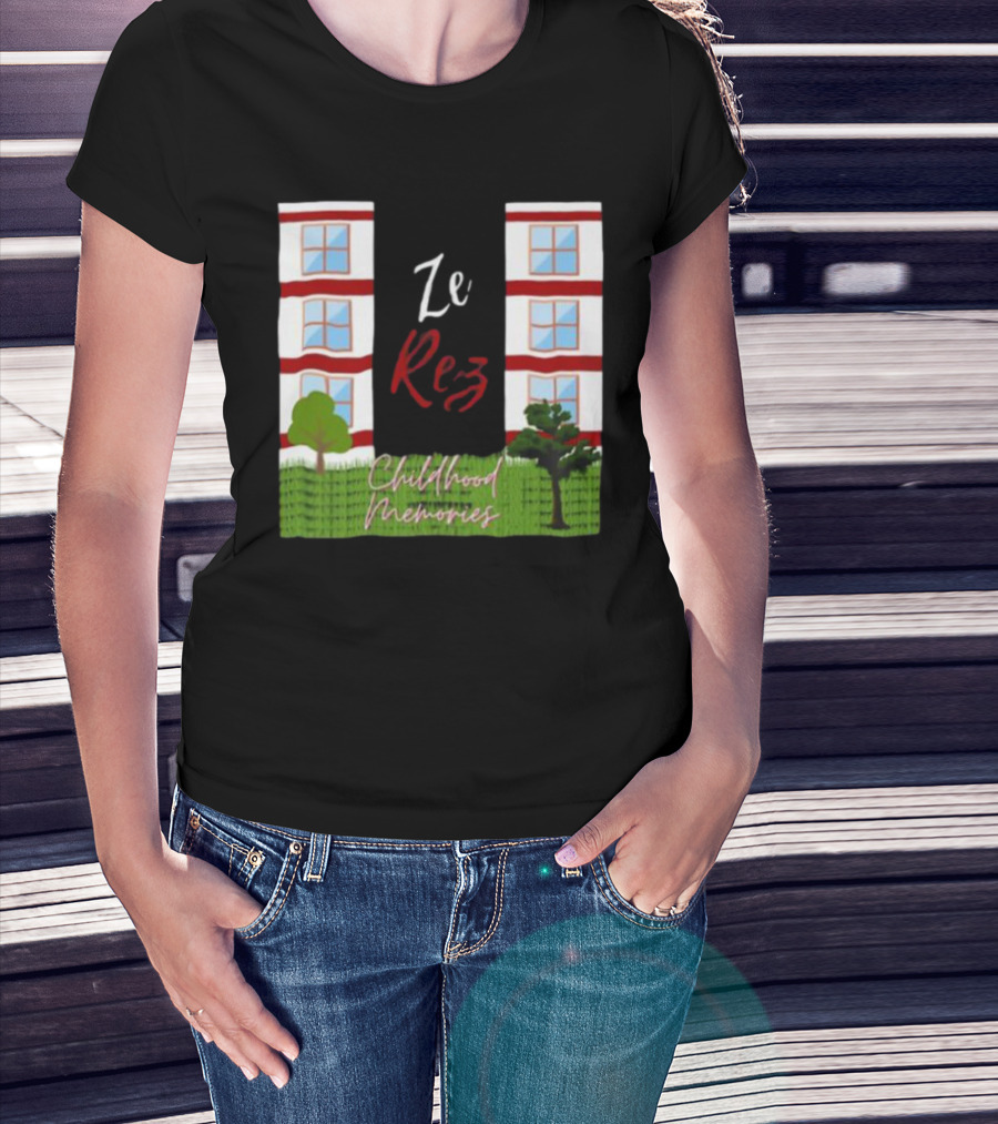 Ze Rez Childhood Memories Red And White Buildings With Trees T-Shirt