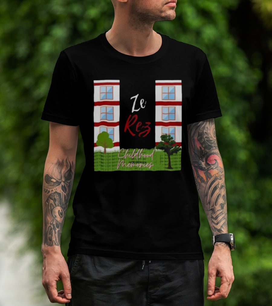 Ze Rez Childhood Memories Red And White Buildings With Trees T-Shirt