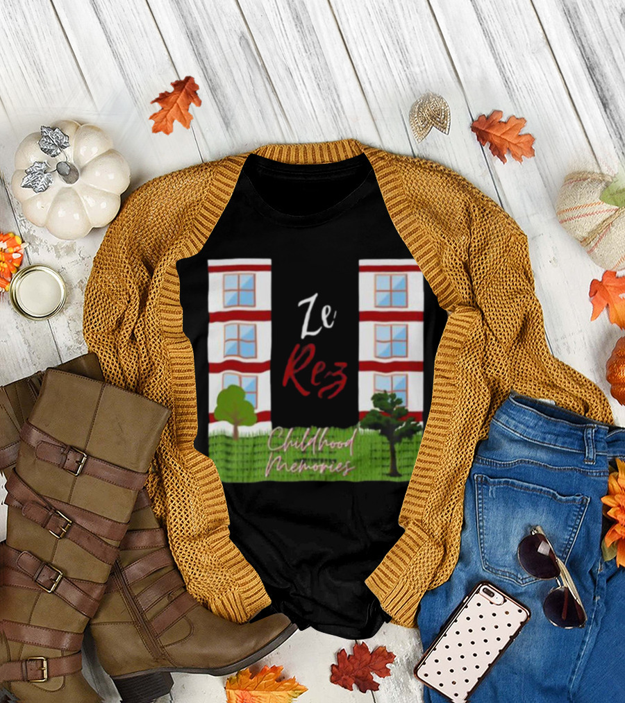 Ze Rez Childhood Memories Red And White Buildings With Trees T-Shirt