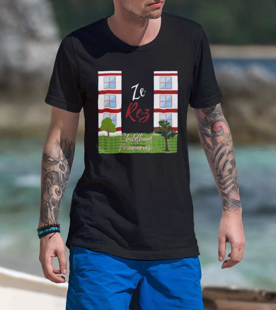 Ze Rez Childhood Memories Red And White Buildings With Trees T-Shirt