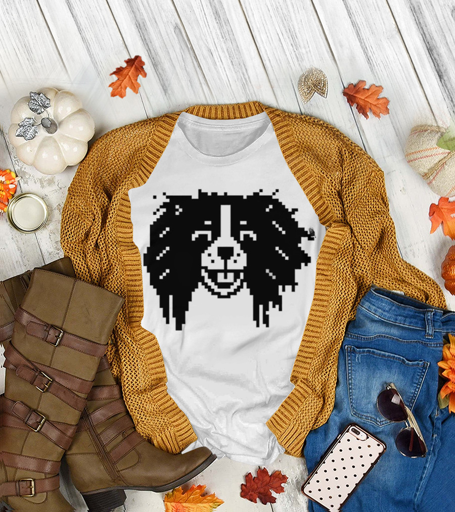 Charles Spaniel Louie 8 Bit Pixel Dog Face T-Shirt
