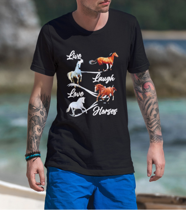 Live Laugh Love Horses Jumping Energetic Colors T-Shirt