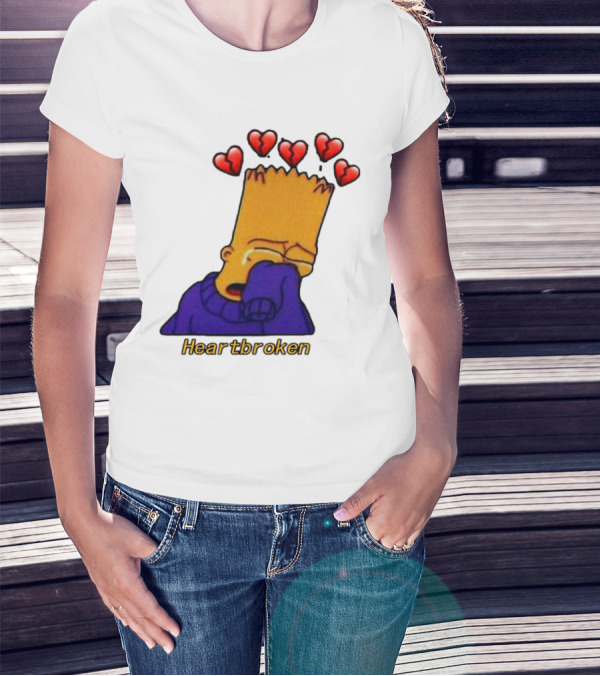 Bart Simpson Heartbroken Crying With Broken Hearts T-Shirt