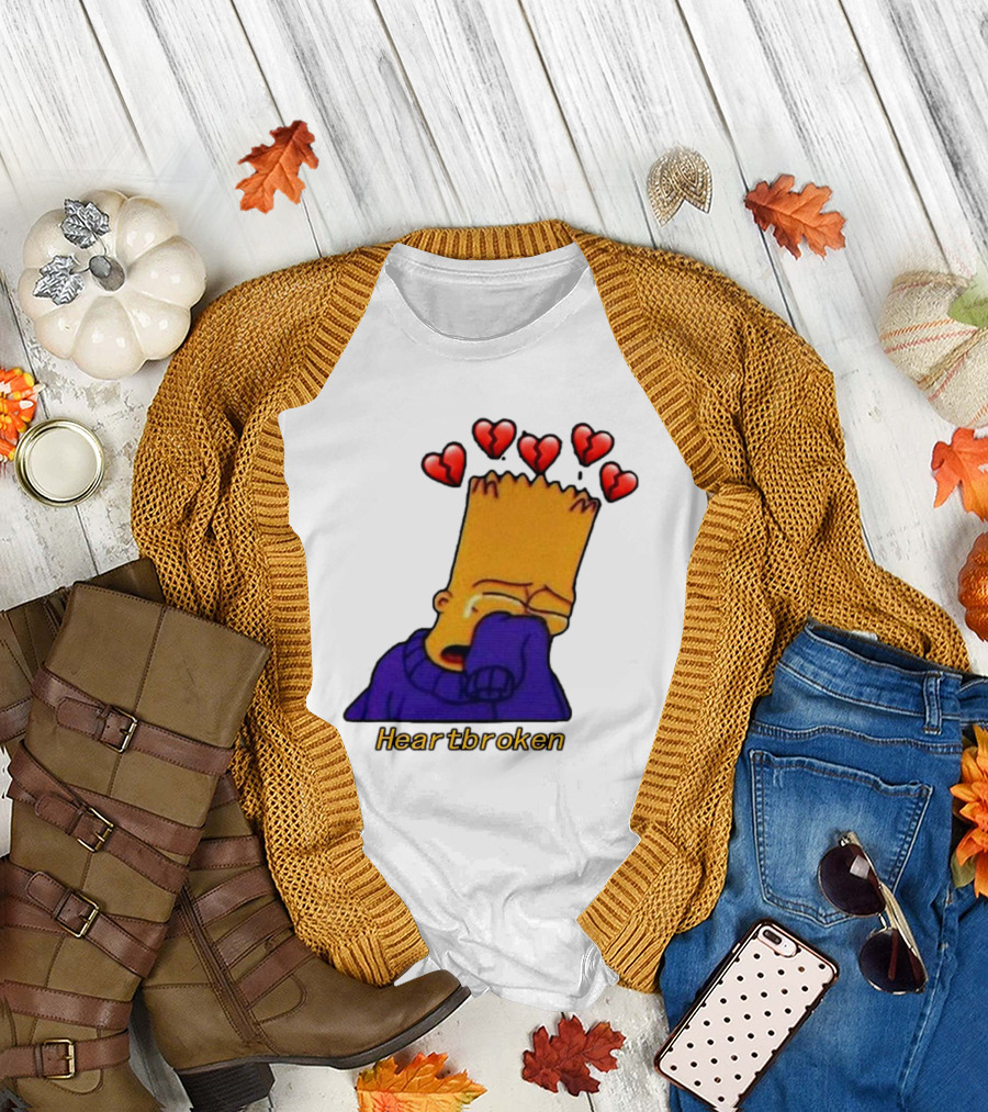 Bart Simpson Heartbroken Crying with Broken Hearts T-Shirt