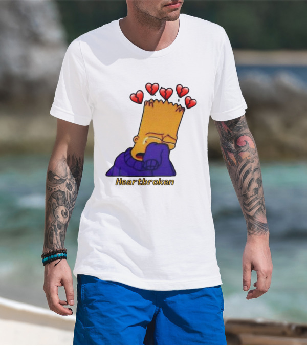 Bart Simpson Heartbroken Crying With Broken Hearts T-Shirt