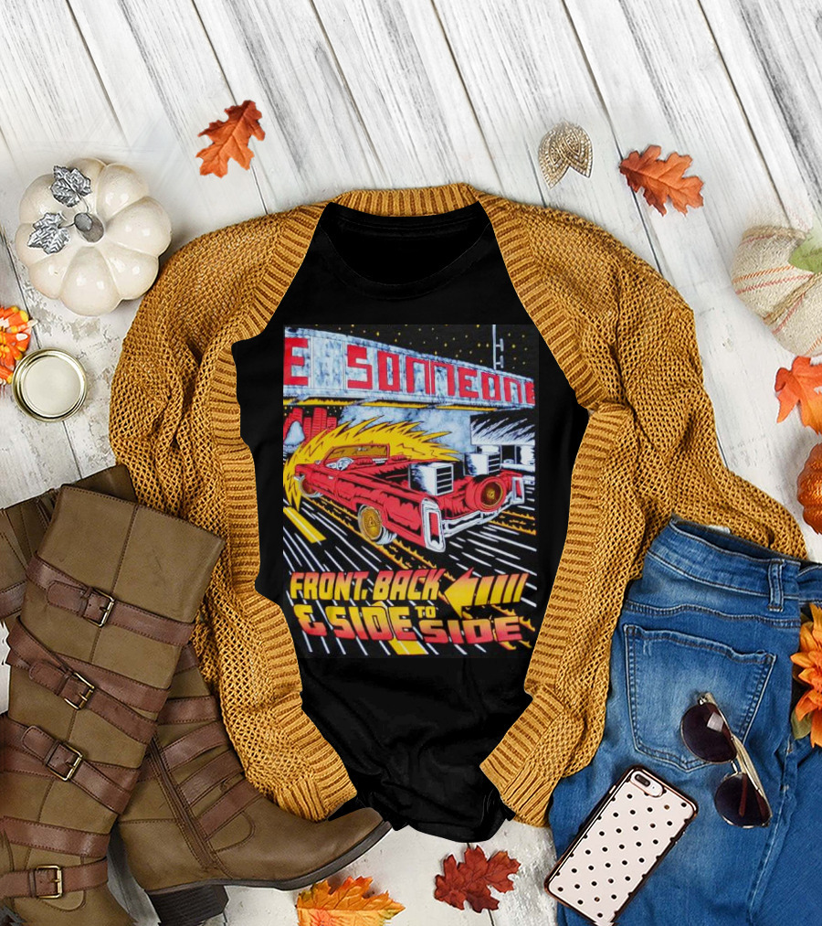 Front Back and Side to Side Red Car with Flames T-Shirt