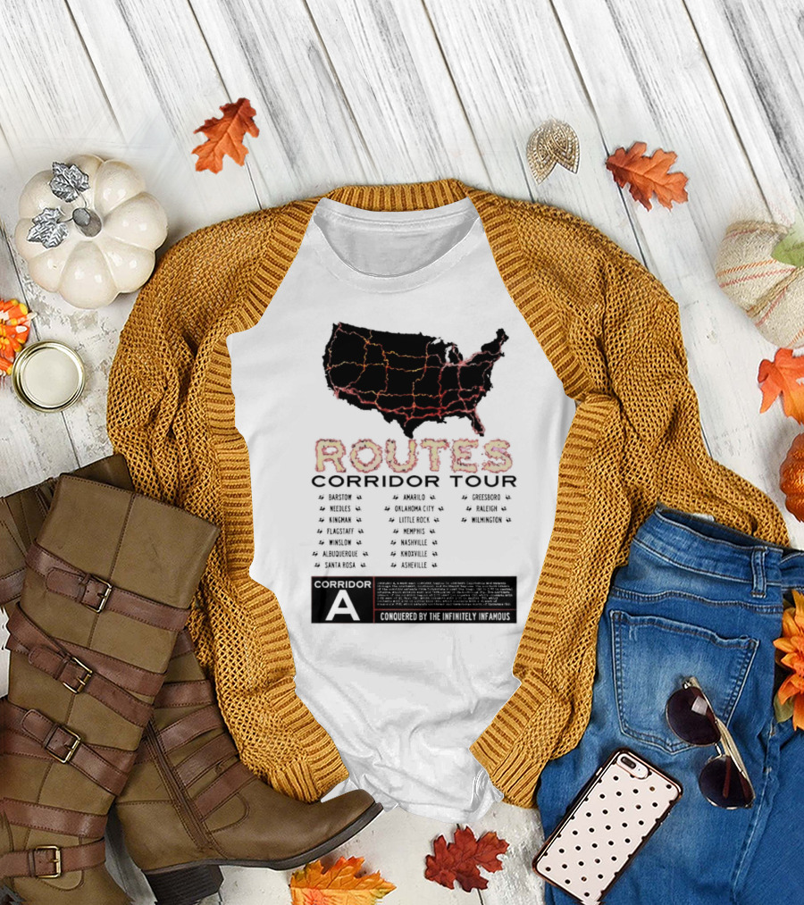 Routes Corridor Tour American State Map Conquered by the Infinitely Infamous T-Shirt